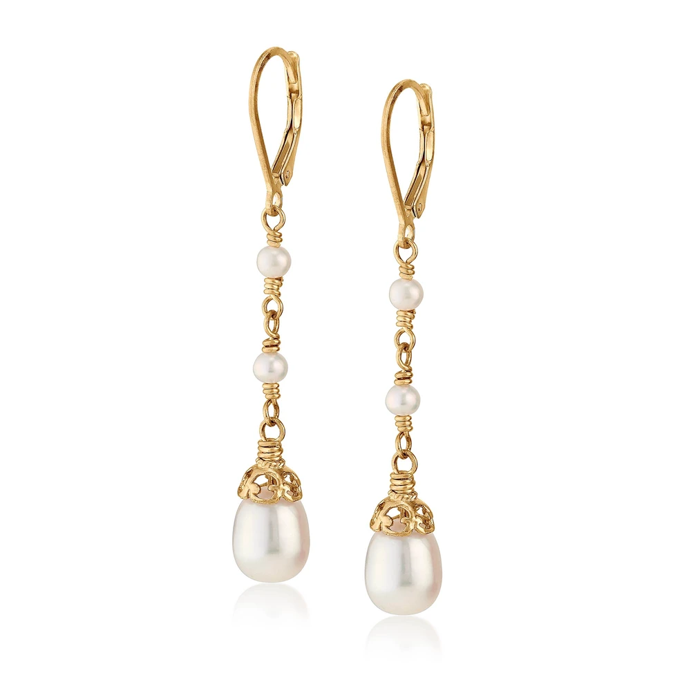 triple pearl drop earrings in 18k gold vermeil earrings