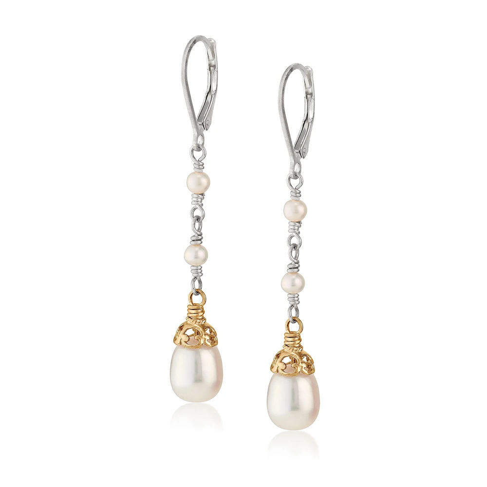 triple pearl drop earrings with 18k gold vermeil