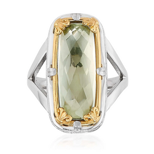 rectangular green amethyst ring with 18k gold vermeil