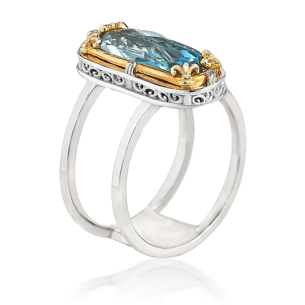 double band blue topaz ring with 18k gold vermeil