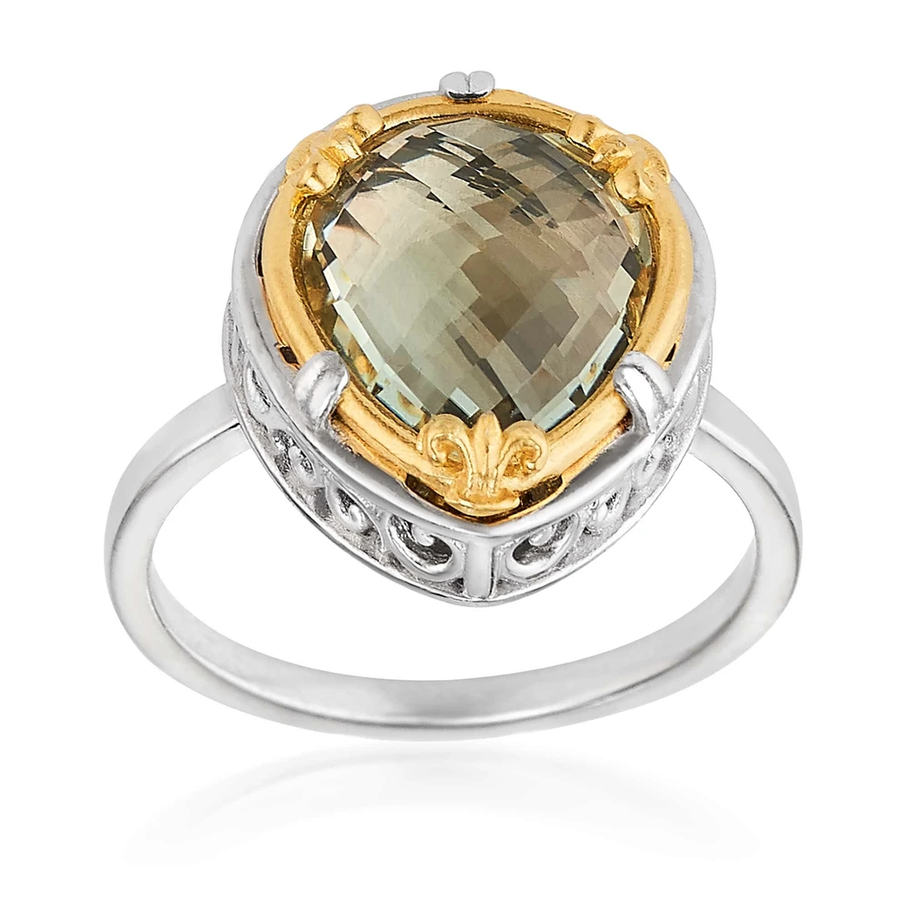 teardrop green amethyst ring with 18k gold vermeil