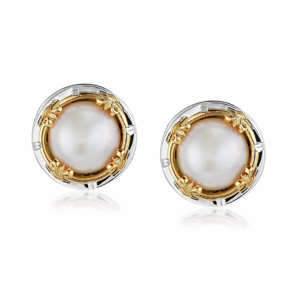 large round pearl stud earrings with 18k gold vermeil