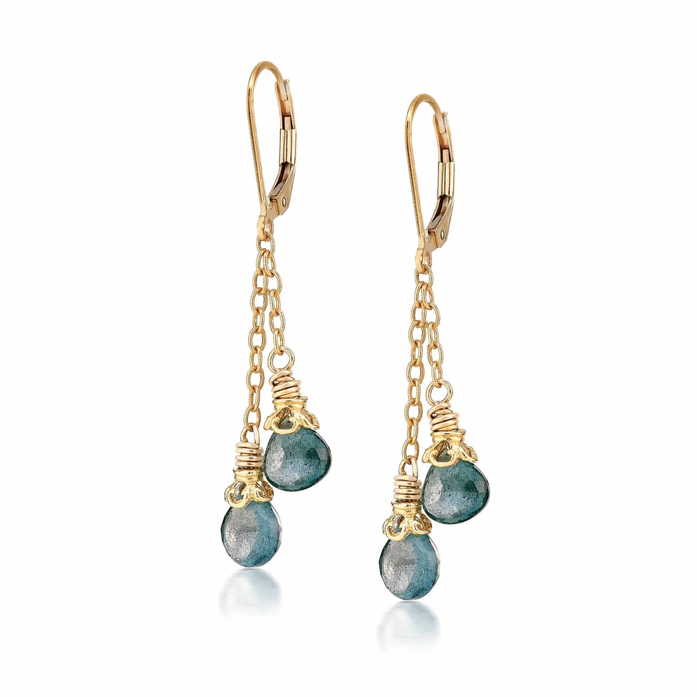 double drop moss aquamarine earrings in vermeil