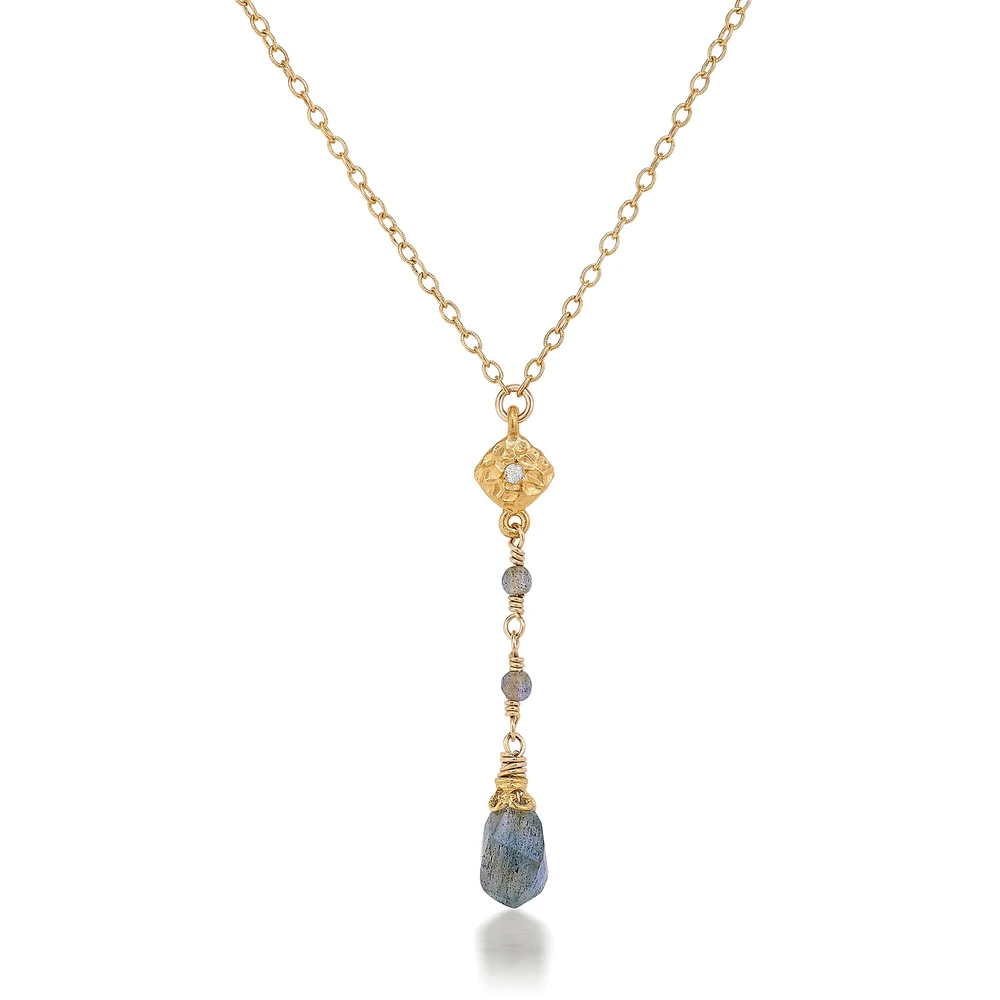 labradorite twist drop necklace with white sapphire accent