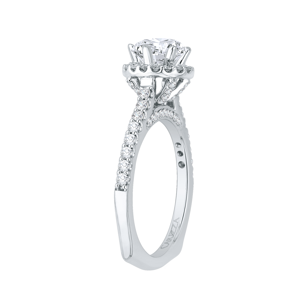 14K White Gold Round Cut Diamond Halo Engagement Ring with Euro Shank (Semi Mount)