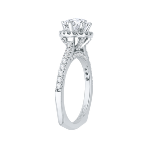 14K White Gold Round Cut Diamond Halo Engagement Ring with Euro Shank (Semi Mount)