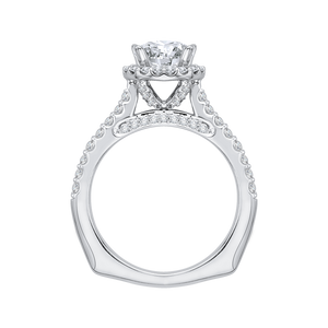 14K White Gold Round Cut Diamond Halo Engagement Ring with Euro Shank (Semi Mount)