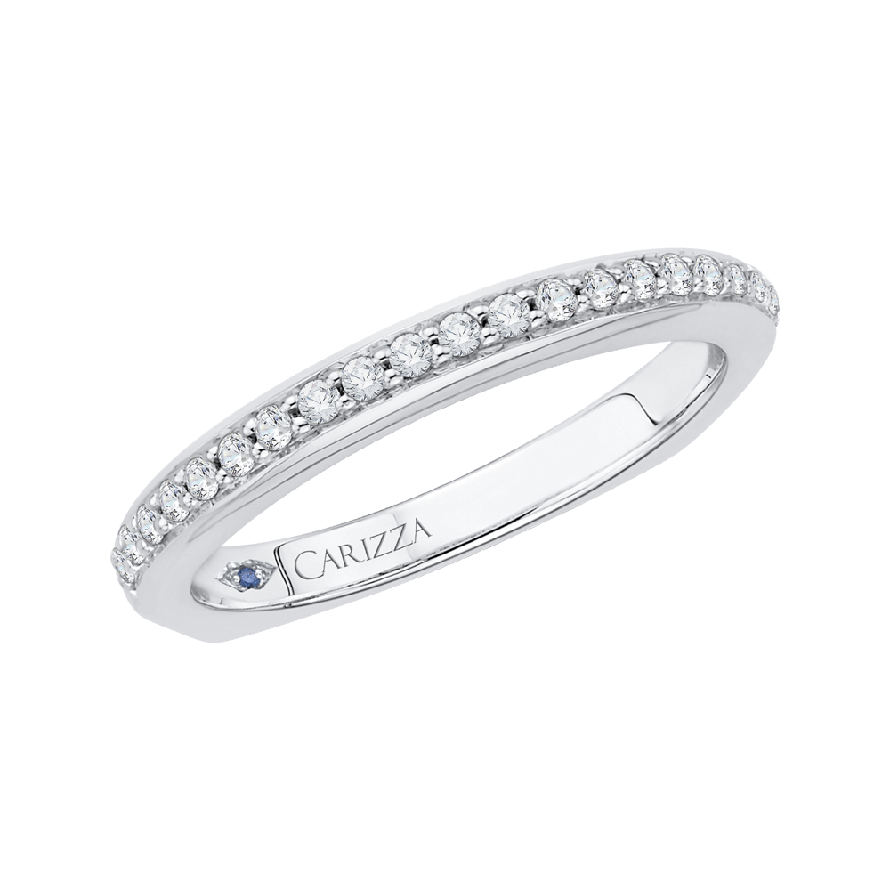 14K White Gold Round Diamond Half Eternity Wedding Band with Euro Shank