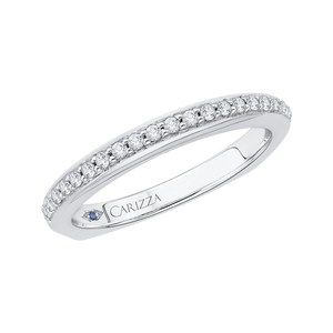 14K White Gold Round Diamond Half Eternity Wedding Band with Euro Shank