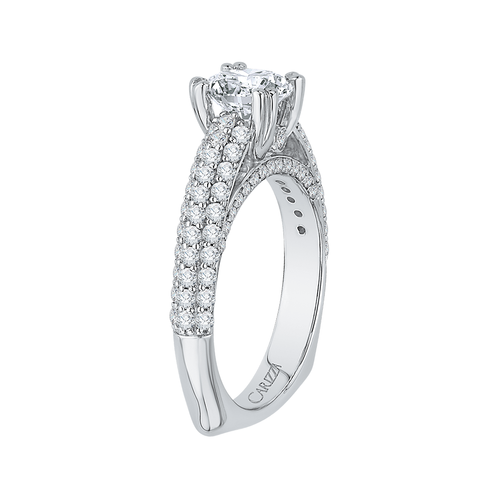 Round Diamond Euro Shank Cathedral Style Engagement Ring In 14K White Gold (Semi Mount)