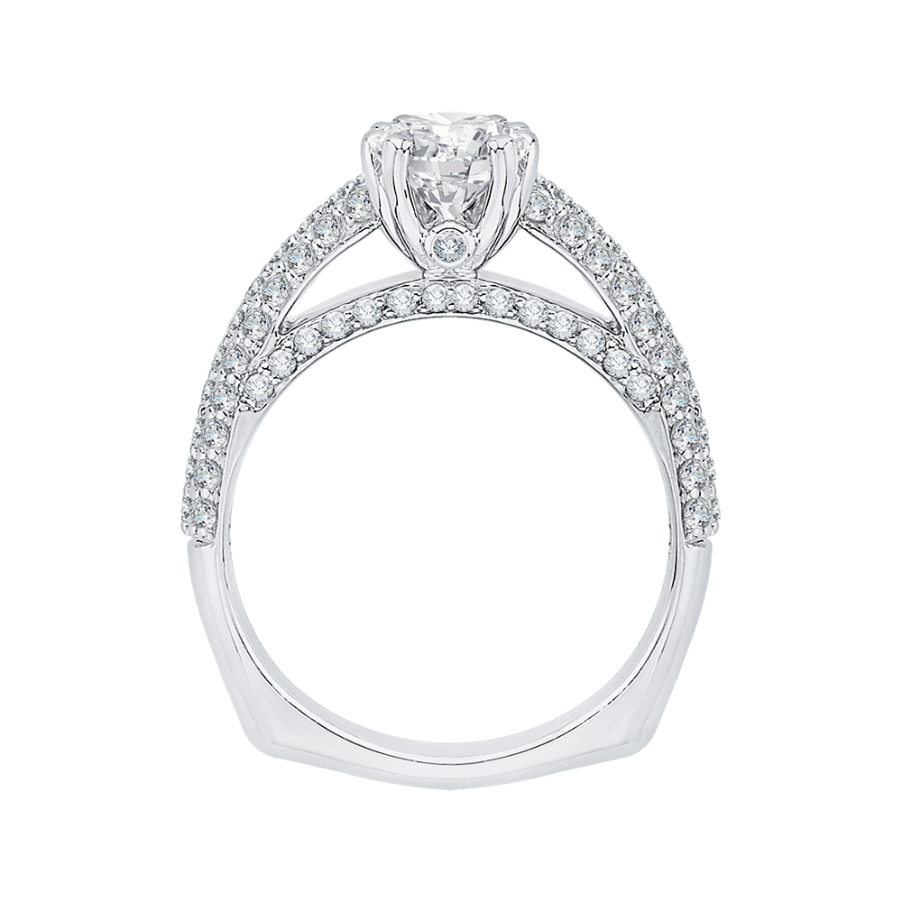 Round Diamond Euro Shank Cathedral Style Engagement Ring In 14K White Gold (Semi Mount)