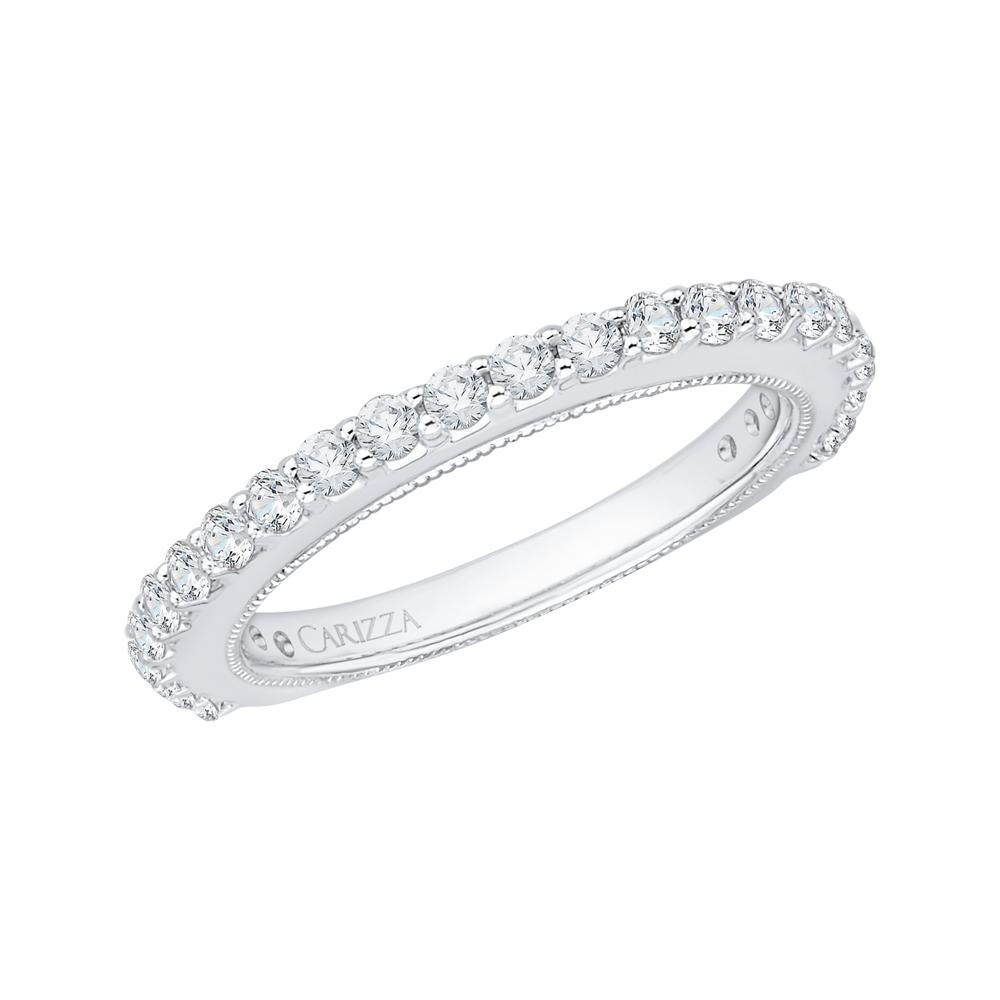 14K White Gold Round Diamond Wedding Band with Euro Shank