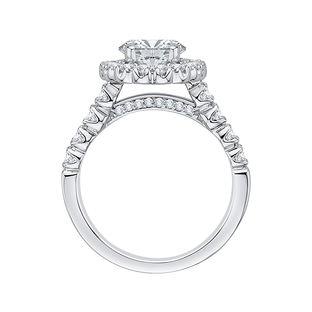 14K White Gold Round Diamond Halo Engagement Ring (Semi Mount)