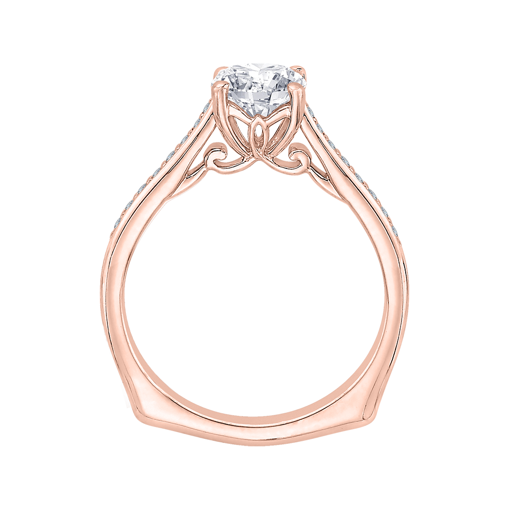 14K Rose Gold Round Cut Diamond Solitaire with Accents Engagement Ring (Semi Mount)