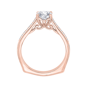 14K Rose Gold Round Cut Diamond Solitaire with Accents Engagement Ring (Semi Mount)