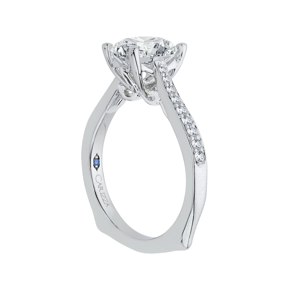 14K White Gold Round Diamond Solitaire with Accents Engagement Ring (Semi Mount)