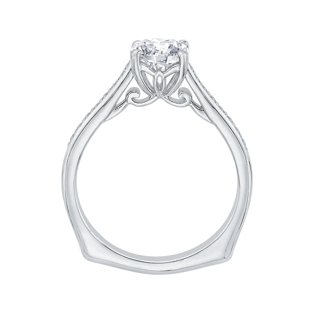 14K White Gold Round Diamond Solitaire with Accents Engagement Ring (Semi Mount)