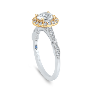 14K Two Tone Gold Round Diamond Halo Vintage Engagement Ring (Semi Mount)