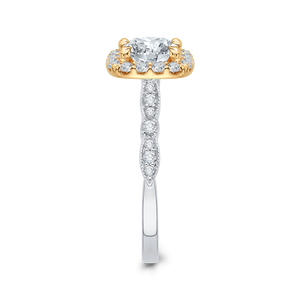 14K Two Tone Gold Round Diamond Halo Vintage Engagement Ring (Semi Mount)