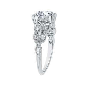 14K White Gold Round Diamond Floral Engagement Ring (Semi Mount)