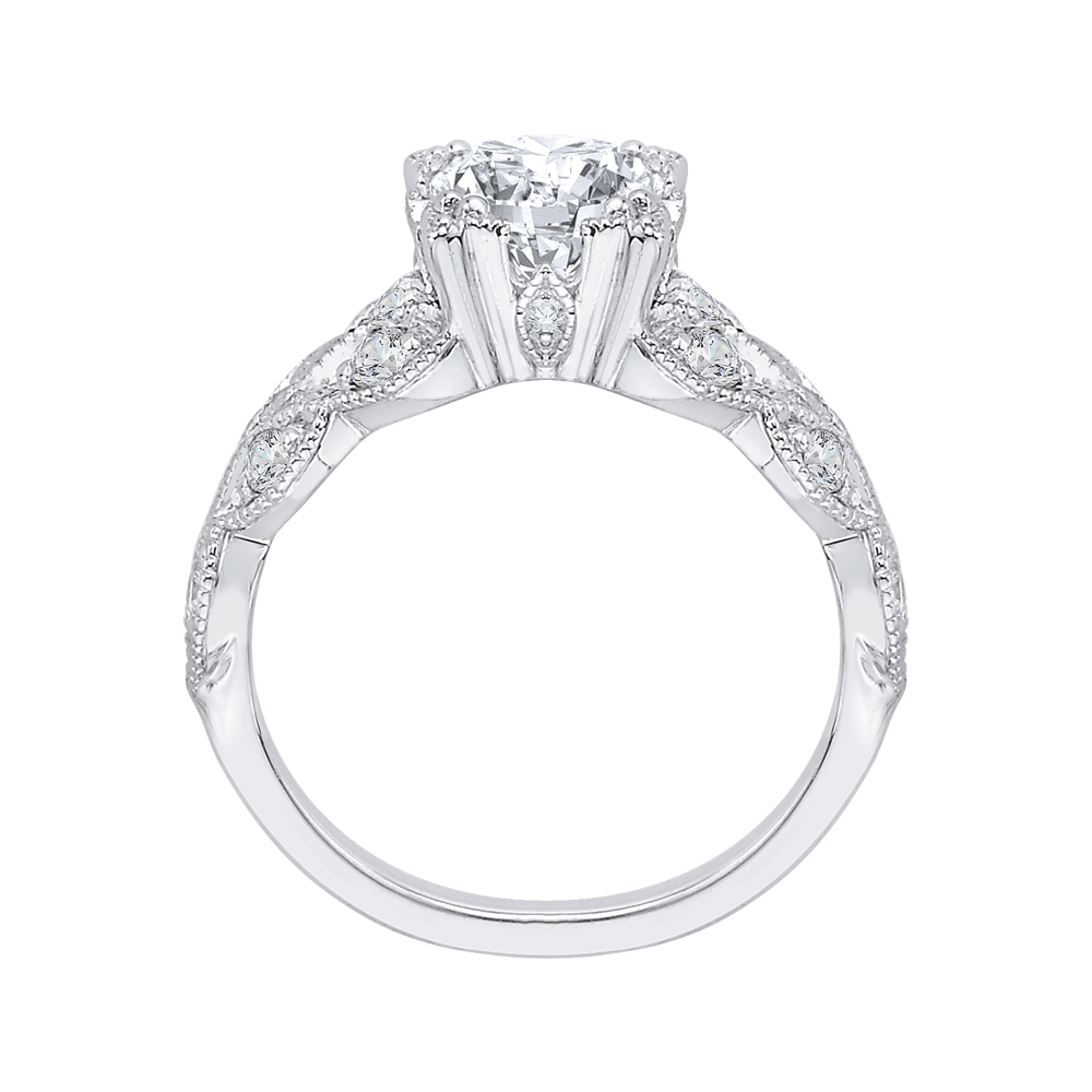 14K White Gold Round Diamond Floral Engagement Ring (Semi Mount)