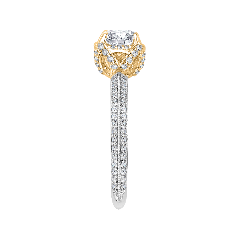 14K Two Tone Gold Euro Shank Round Diamond Engagement Ring (Semi Mount)