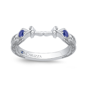 14K White Gold Round Diamond Wedding Band with Sapphire