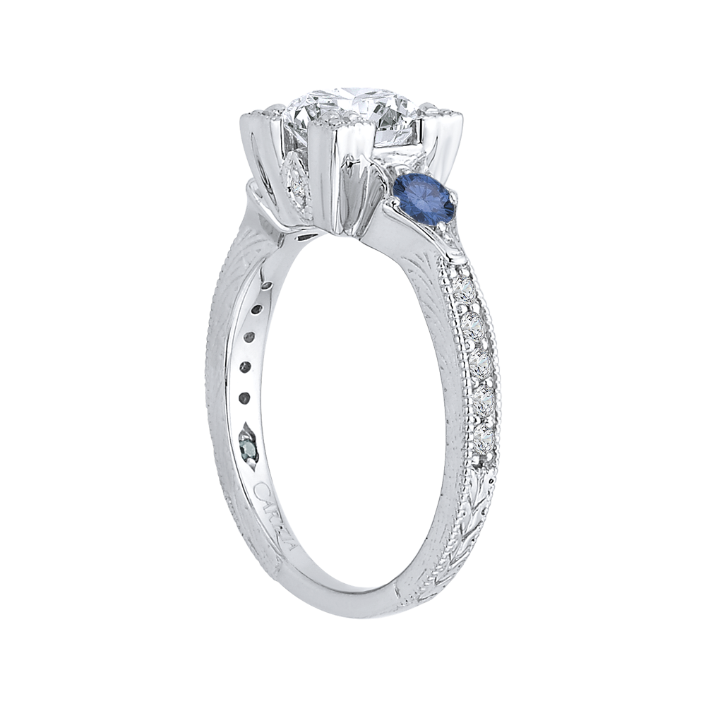 14K White Gold Round Diamond Engagement Ring with Sapphire (Semi Mount)