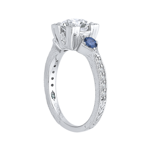 14K White Gold Round Diamond Engagement Ring with Sapphire (Semi Mount)