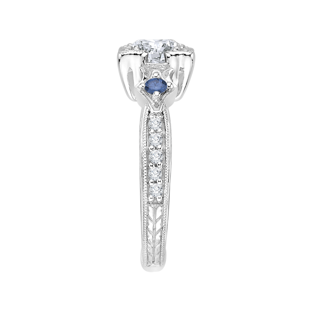 14K White Gold Round Diamond Engagement Ring with Sapphire (Semi Mount)