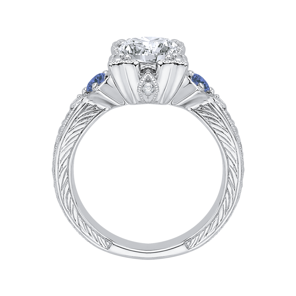 14K White Gold Round Diamond Engagement Ring with Sapphire (Semi Mount)