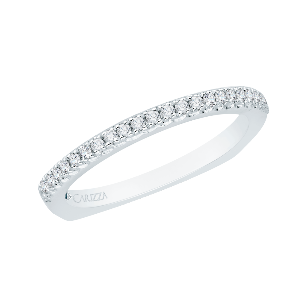 14K White Gold Round Diamond Half Eternity Wedding Band with Euro Shank