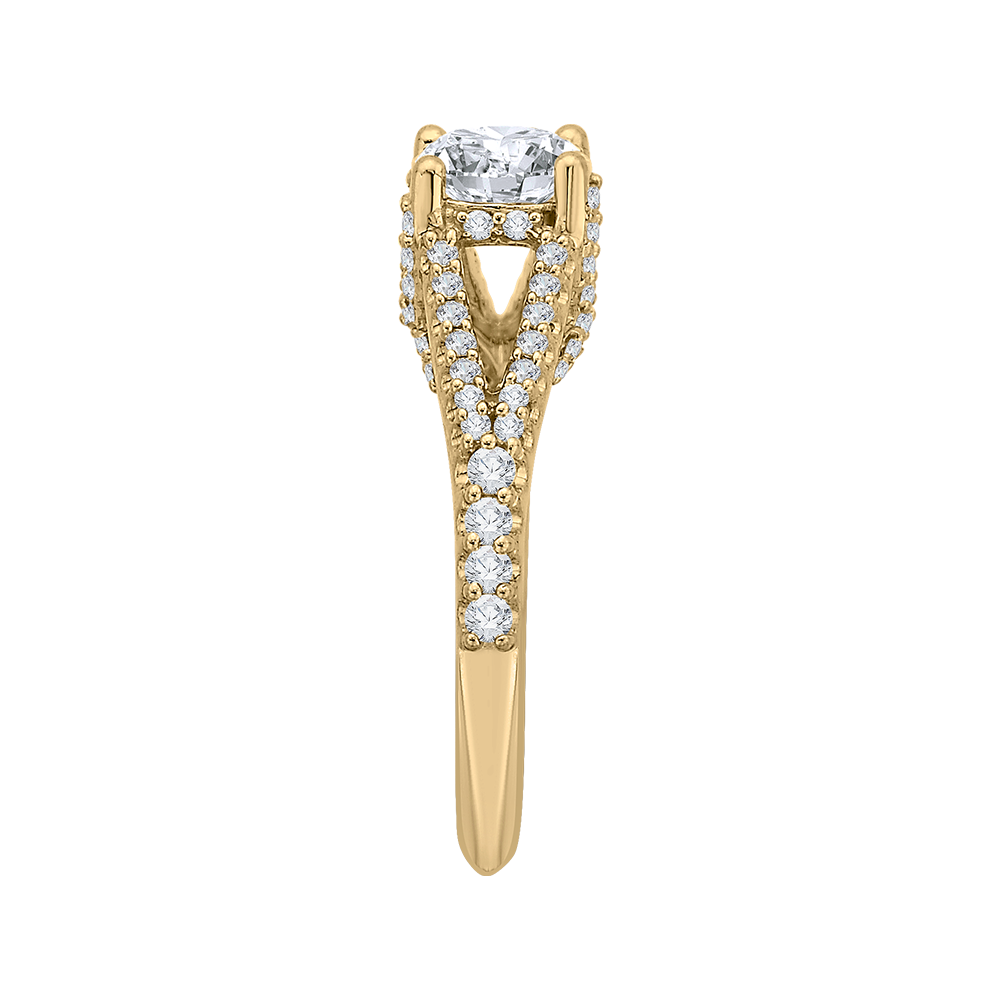 14K Yellow Gold Round Diamond Engagement Ring with Split Shank (Semi Mount)