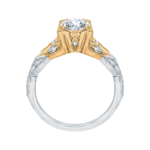 14K Two Tone Gold Round Diamond Floral Engagement Ring (Semi Mount)