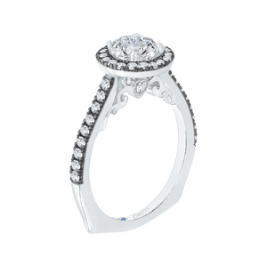 14K White Gold with Black Rhodium Tips Round Diamond Halo Engagement Ring (Semi Mount)