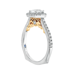 14K Two Tone Gold Round Cut Diamond Halo Engagement Ring (Semi Mount)