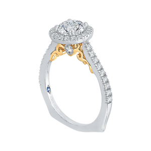 14K Two Tone Gold Round Cut Diamond Halo Engagement Ring (Semi Mount)