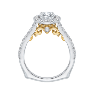 14K Two Tone Gold Round Cut Diamond Halo Engagement Ring (Semi Mount)