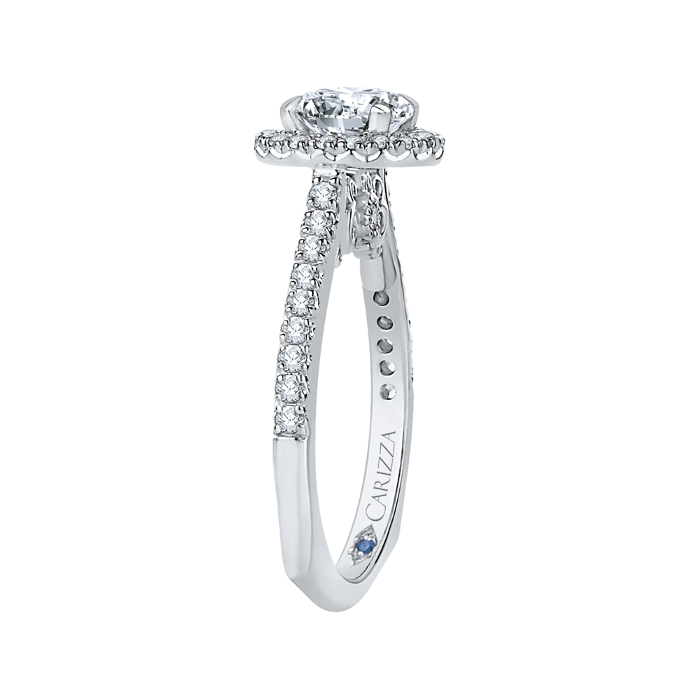 14K White Gold Round Cut Diamond Halo Engagement Ring (Semi Mount)