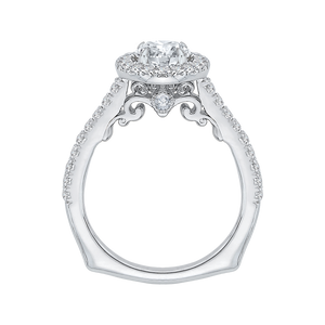 14K White Gold Round Cut Diamond Halo Engagement Ring (Semi Mount)