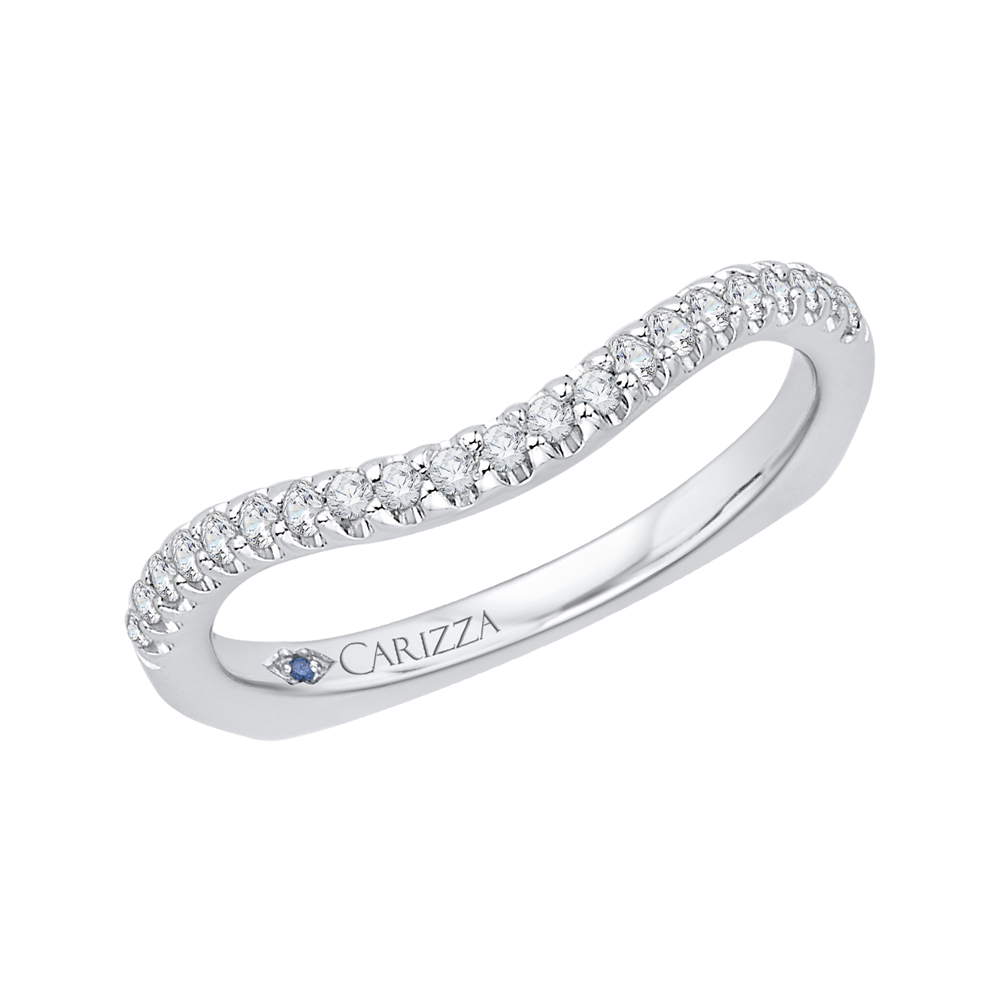 14K White Gold Diamond Wedding Band with Euro Shank