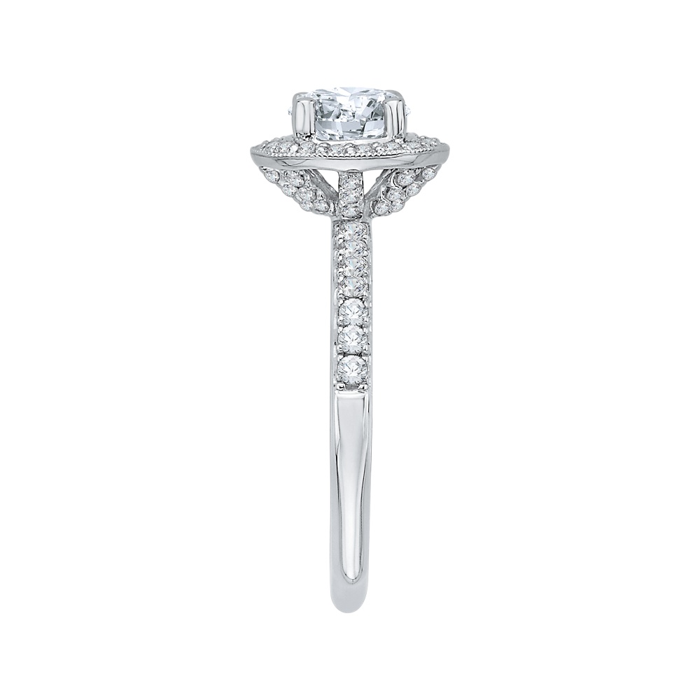 14K White Gold Round Diamond Halo Engagement Ring with Euro Shank (Semi Mount)