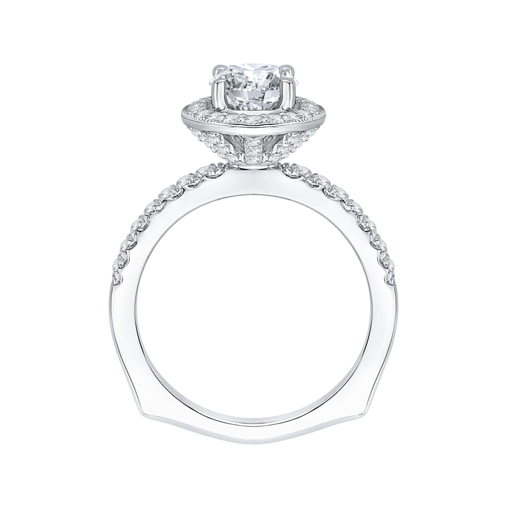 14K White Gold Round Diamond Halo Engagement Ring with Euro Shank (Semi Mount)