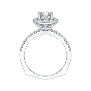 14K White Gold Round Diamond Halo Engagement Ring with Euro Shank (Semi Mount)