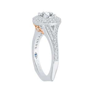 14K Two Tone Gold Round Diamond Double Halo Engagement Ring with Split Shank (Semi Mount)