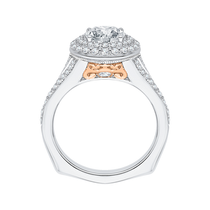 14K Two Tone Gold Round Diamond Double Halo Engagement Ring with Split Shank (Semi Mount)