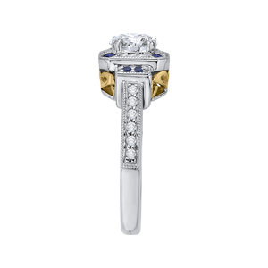 14K Two Tone Gold Round Diamond and Sapphire Engagement Ring (Semi Mount)