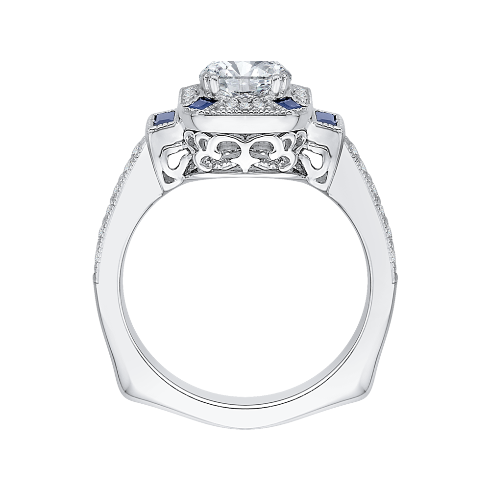 14K White Gold Round Diamond and Sapphire Engagement Ring (Semi Mount)