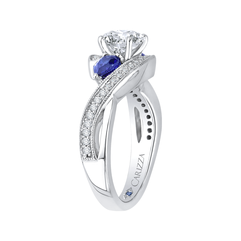 14K White Gold Round Diamond and Sapphire Engagement Ring (Semi Mount)