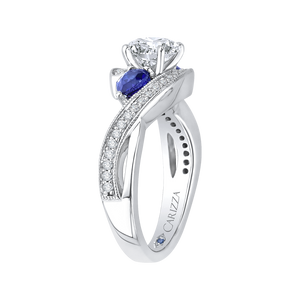 14K White Gold Round Diamond and Sapphire Engagement Ring (Semi Mount)